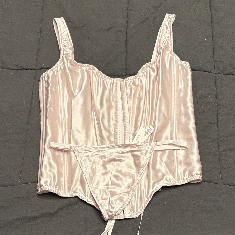 Victoria's Secret Satin Corset Set in Pink
